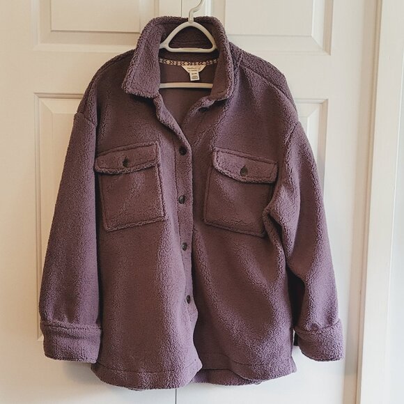 Earthy Purple Teddy Fleece Jacket With Pockets - Picture 1 of 3